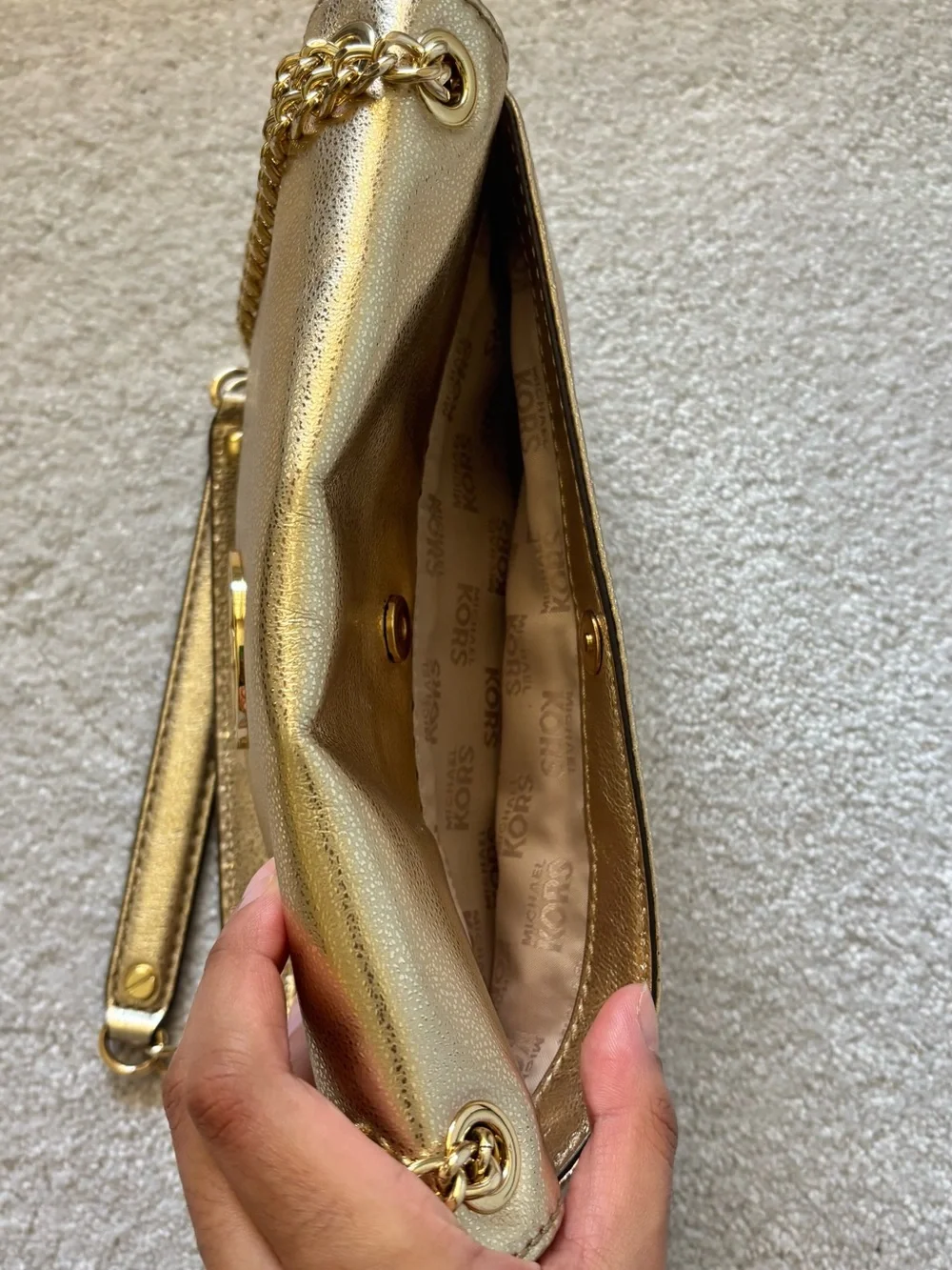 Michael Kors Metallic Gold Shoulder Bag with Chain Strap